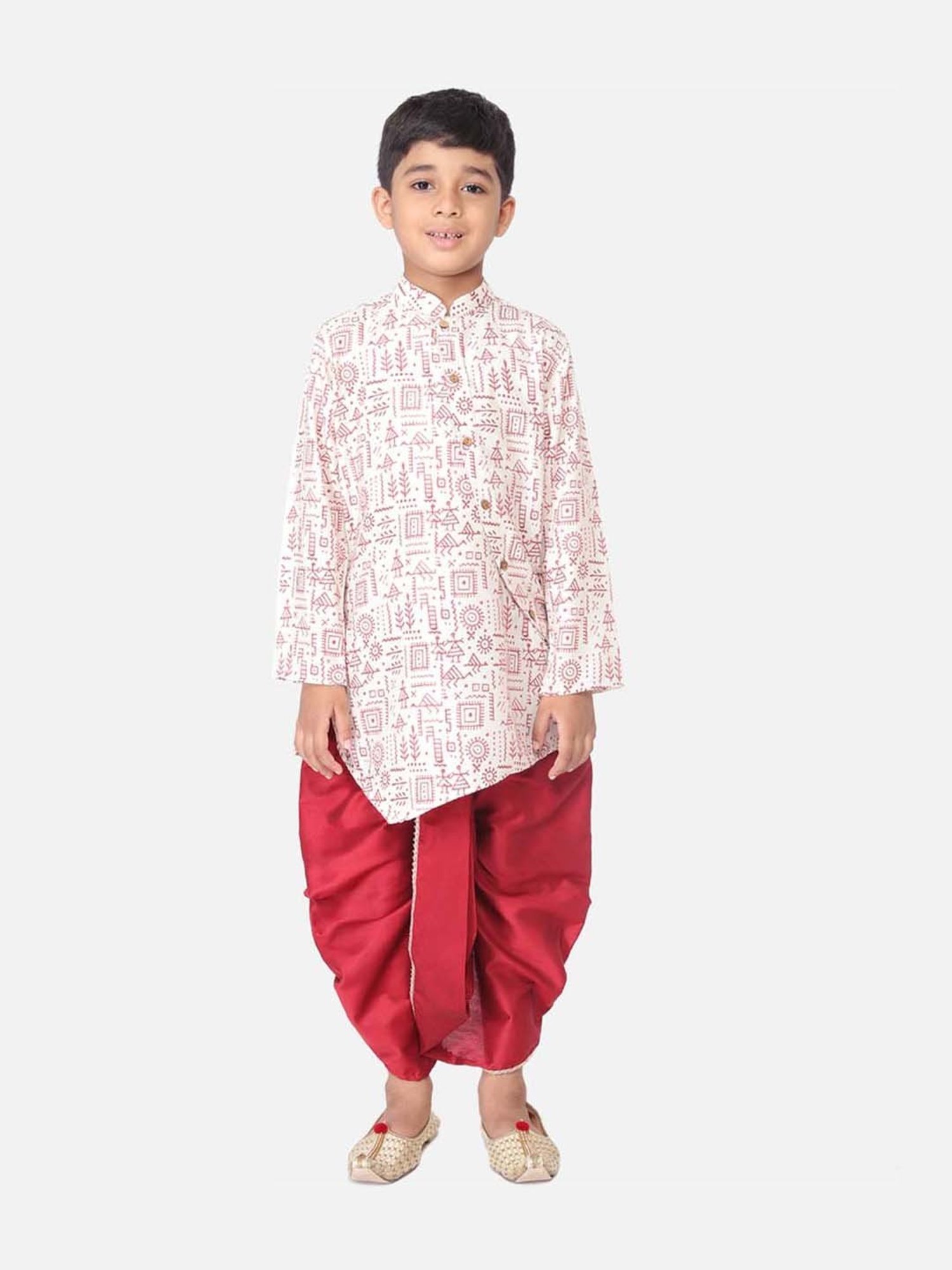 TABARD Kids Red & White Cotton Printed Kurta Set