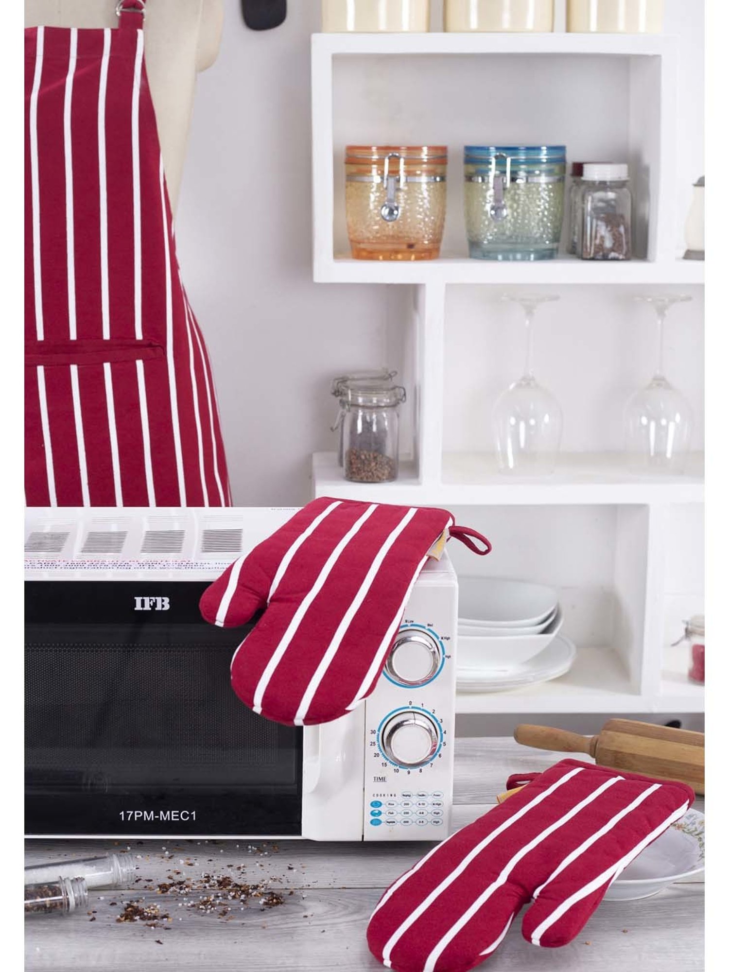 Maspar Red 100% Cotton 225 GSM Oven Mitt - Set of 2