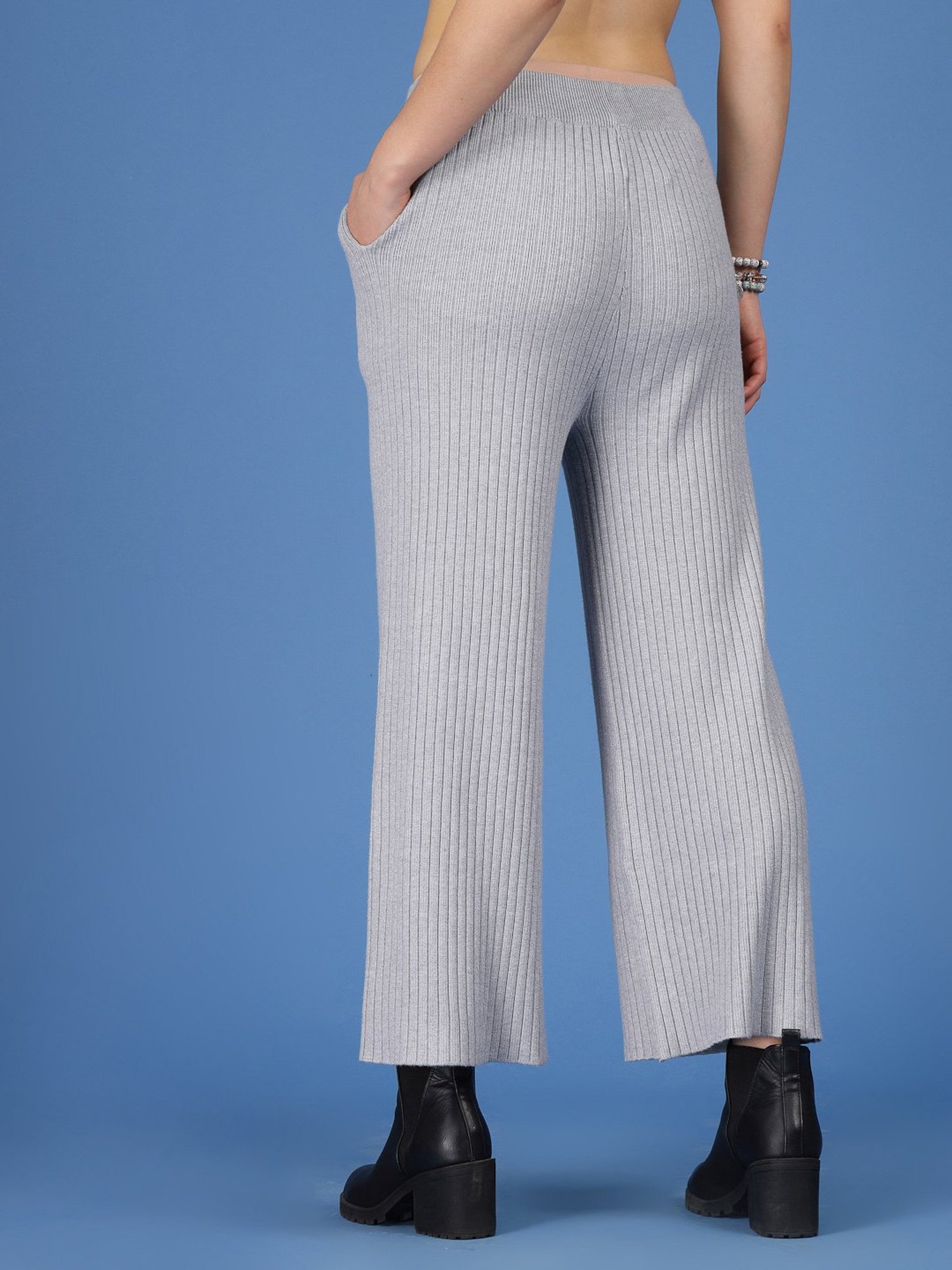 Mafadeny Light Grey Regular Fit Mid Rise Palazzos