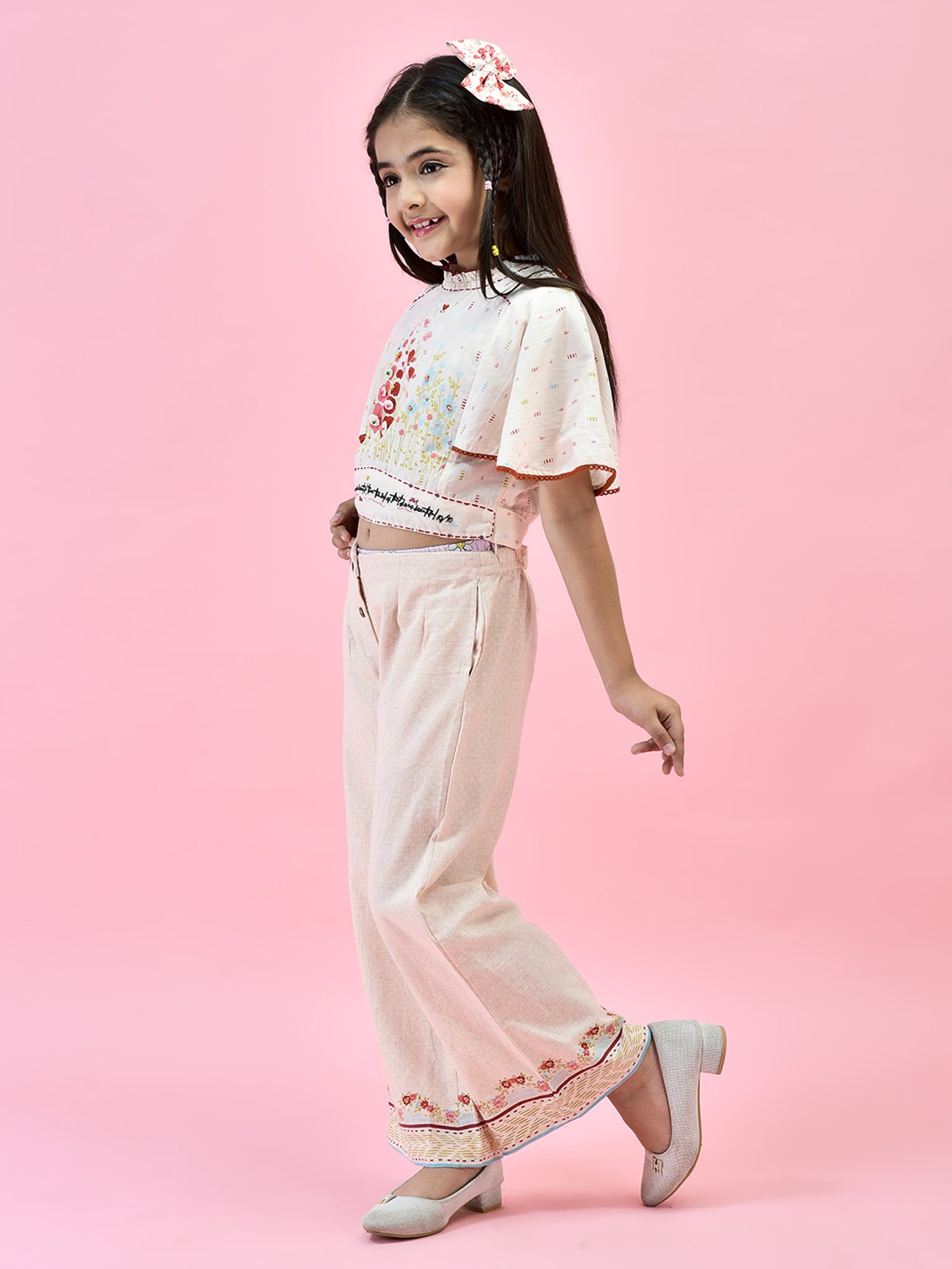 Juniper Girls Pink Floral Print Crop Top With Pants