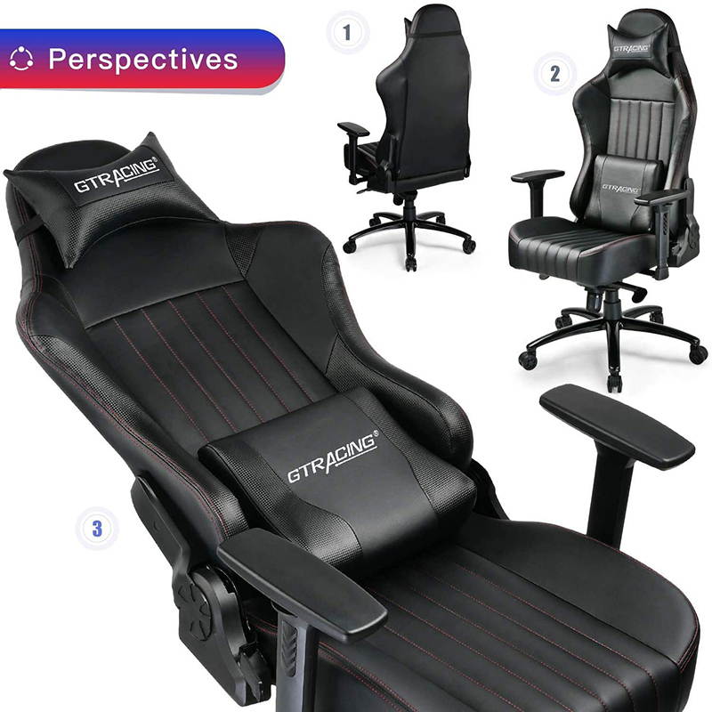 GTRACING Big and Tall Gaming Chair Memory Foam Computer Chair-Adjustable Tilt, Upgrade Mechanism,4D Armrests, Ergonomic High-Back Leather Carbon Fiber Racing Executive Office Chair, Metal Base (Black)