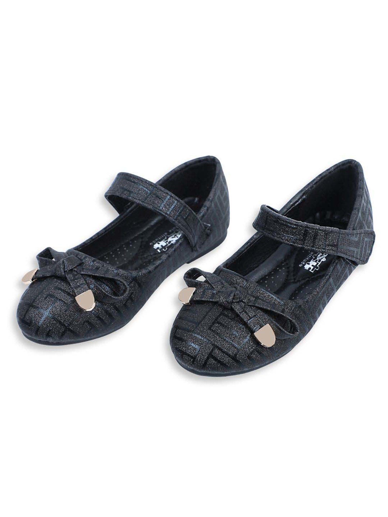 Baby Moo Kids Black Bash Embellished Shimmer With Bow Mary Jane Shoes