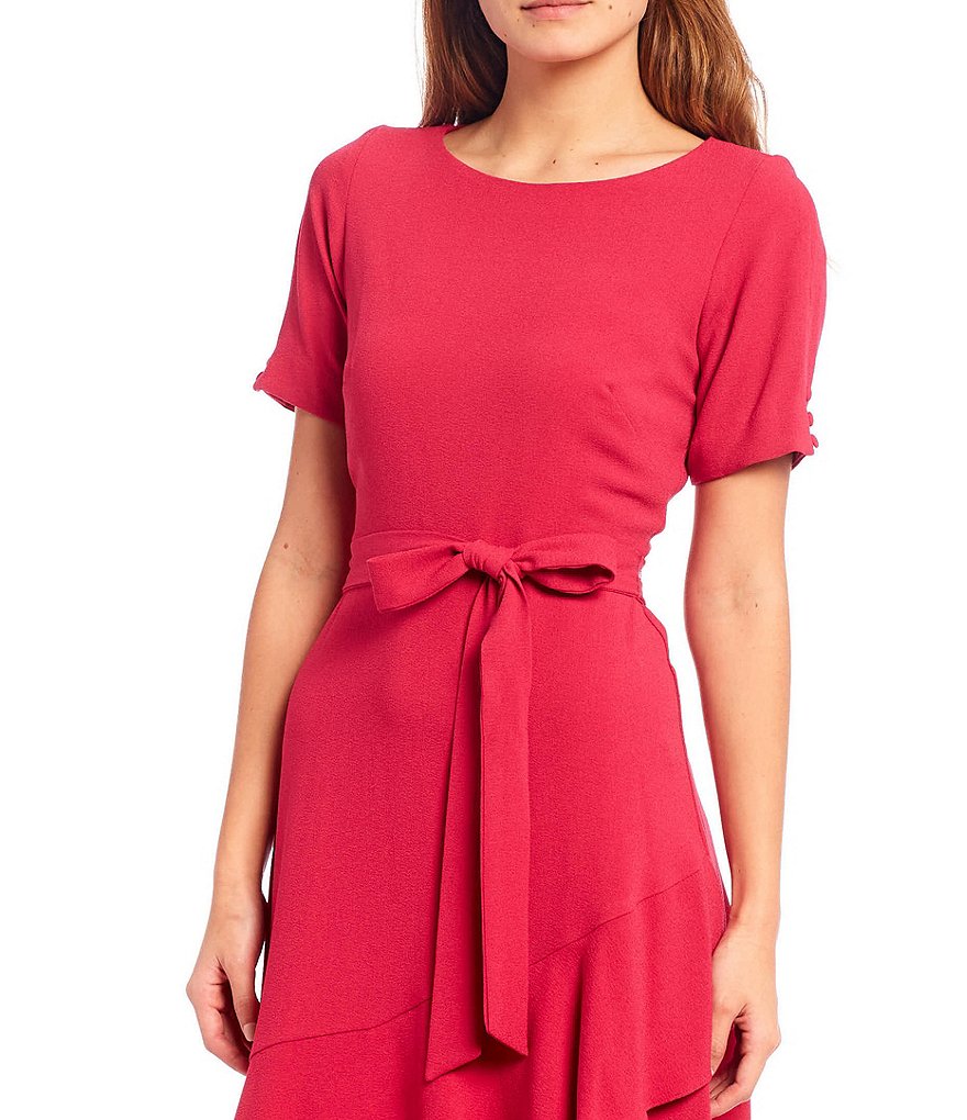 Maison Tara Faux Wrap Ruffle Hem Crepe Dress