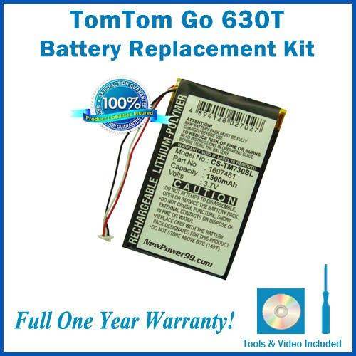 TomTom Go 630T Battery Replacement Kit with Installation Video, Tools, and Extended Life Battery.