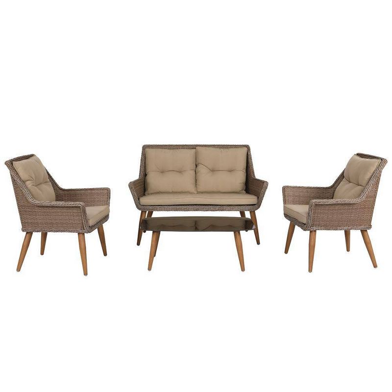 4pc Wicker Patio Seating Set With Cushions Khaki - Nuu Garden