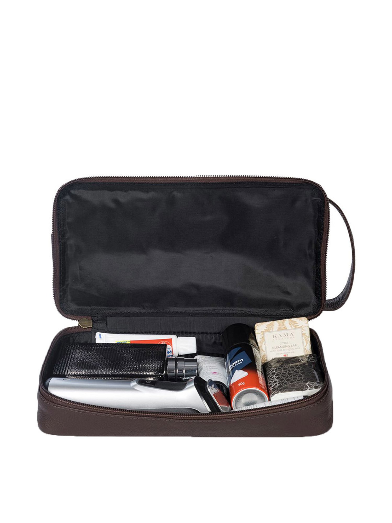 Louis Stitch Brunette Brown Leather Medium Toiletry Pouch