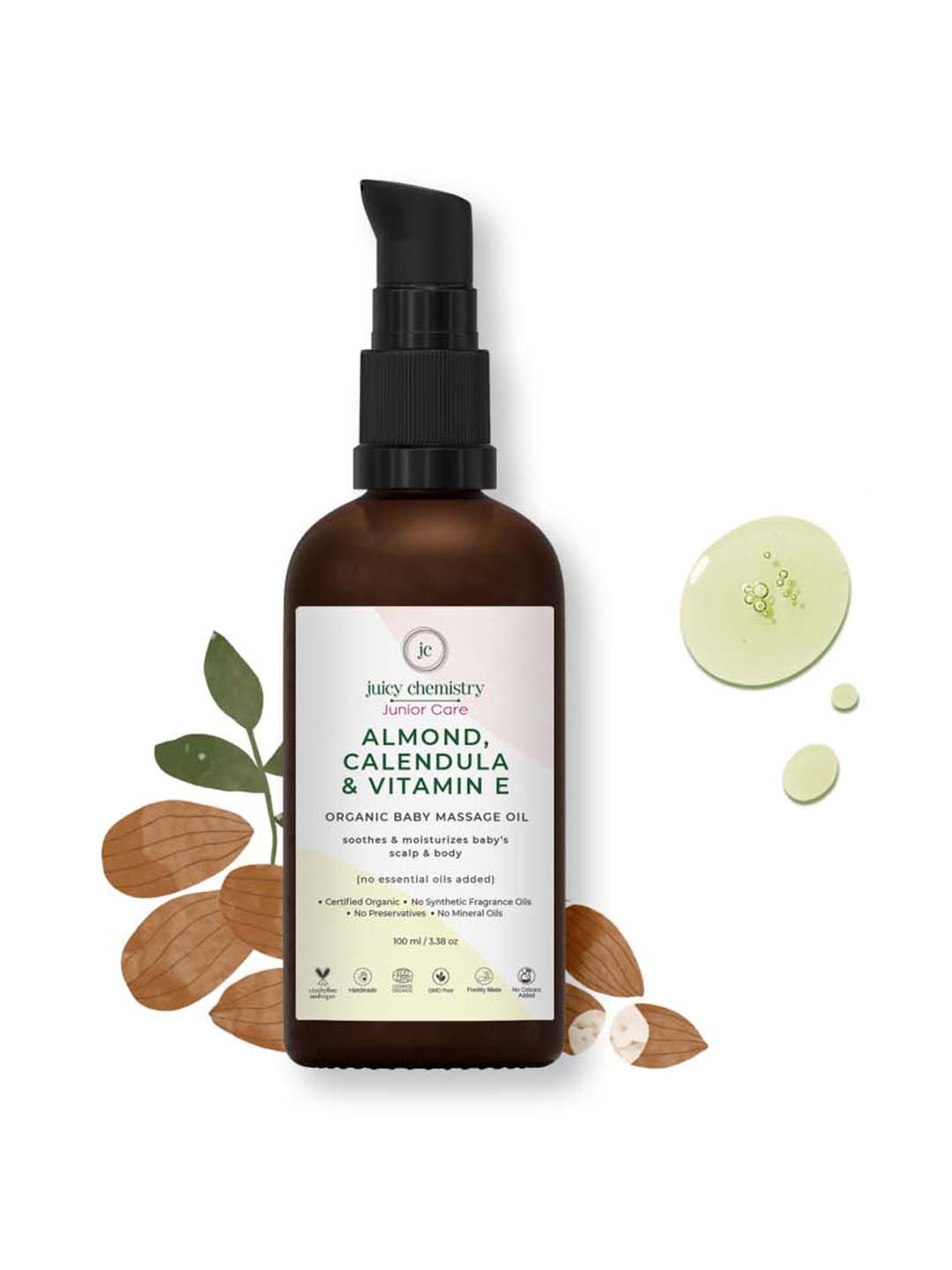 Juicy Chemistry Organic Almond Calendula & Vitamin E Baby Massage Oil - 100 ml