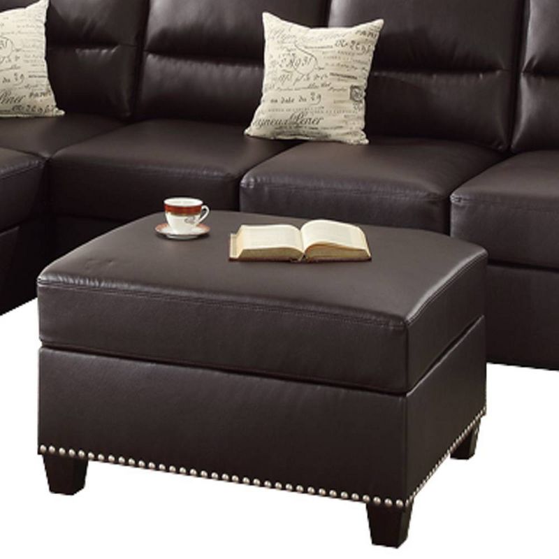 3pc Bonded Leather Upholstered Wooden Sectional Set Brown - Benzara