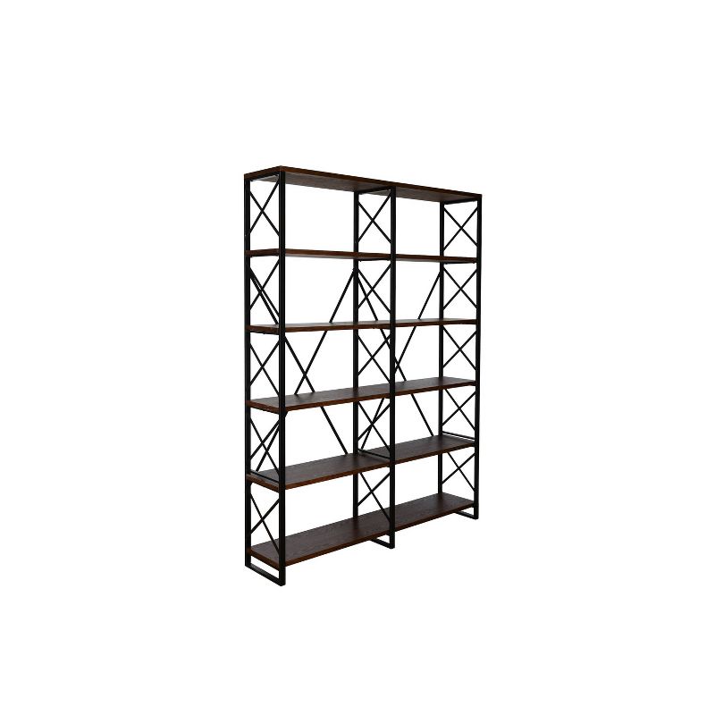 80" Quincy 6 Shelf Double Etagere Bookshelf Walnut Brown - Summerland Home