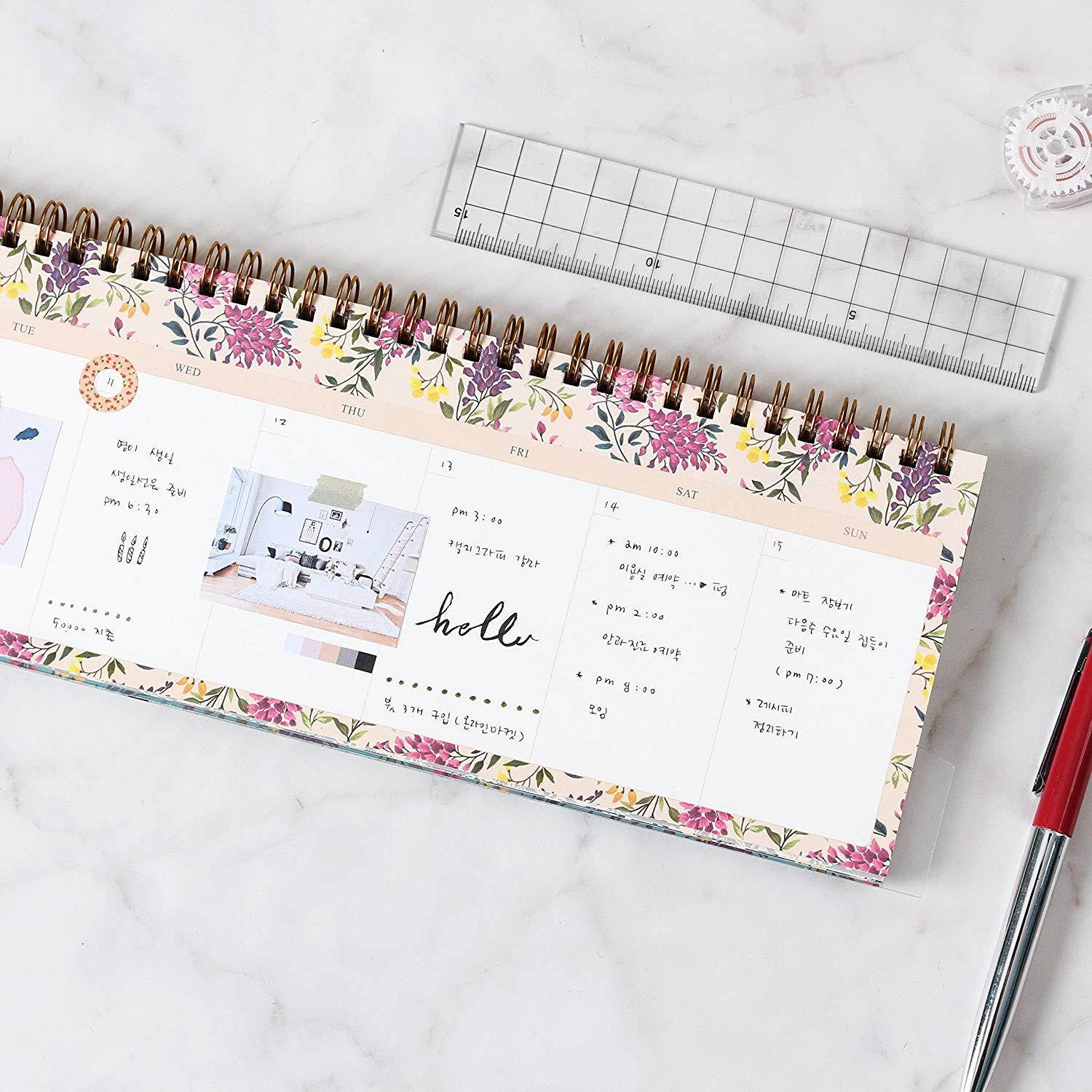 FUN DESIGN FAIR Weekly Planner Pad - Wirebound Undated Weekly Planner Pad, Weekly Scheduler Pad (Pink)