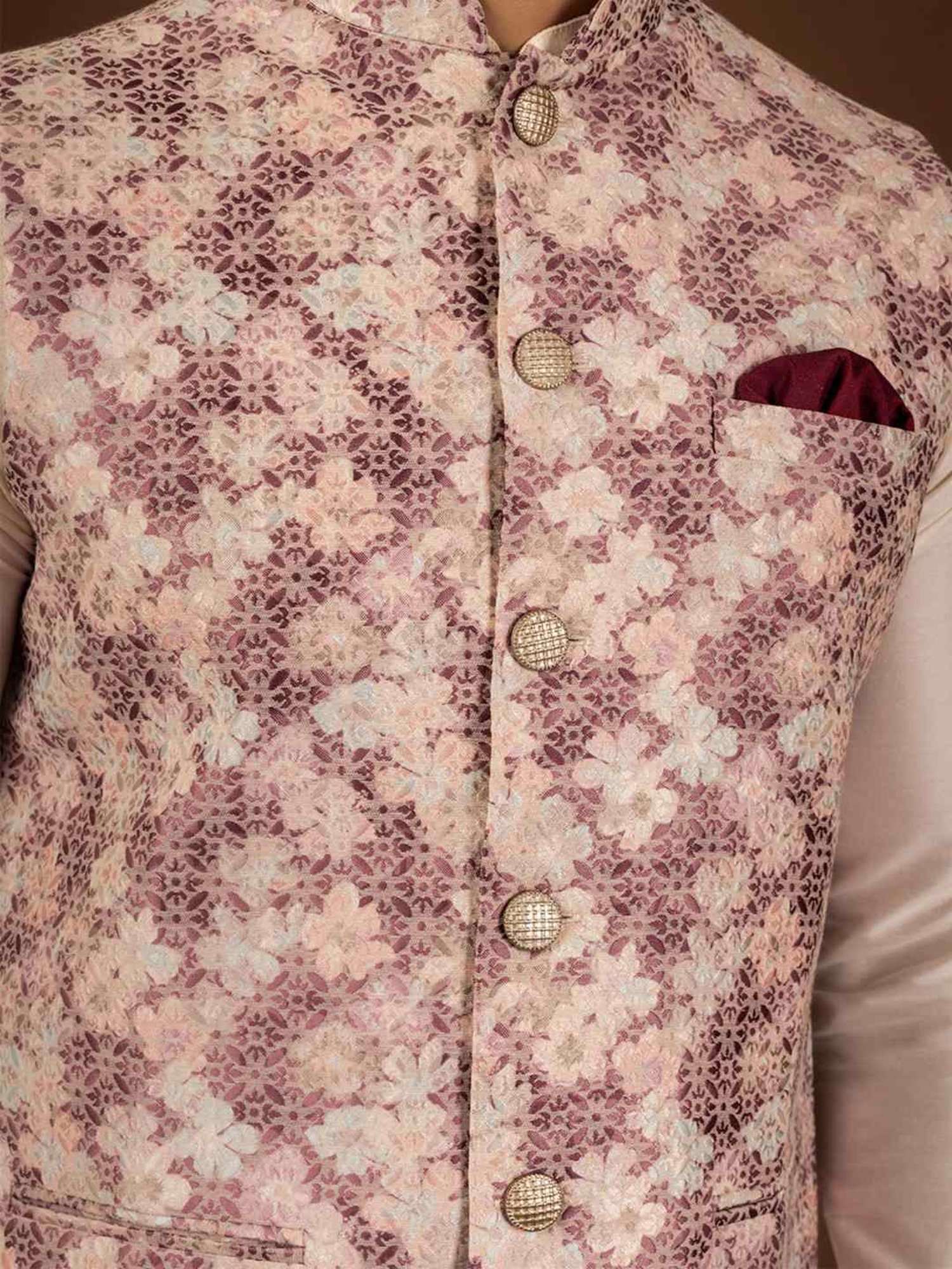 KISAH Multicolored Regular Fit Jacquard Kurta Set With Jacket