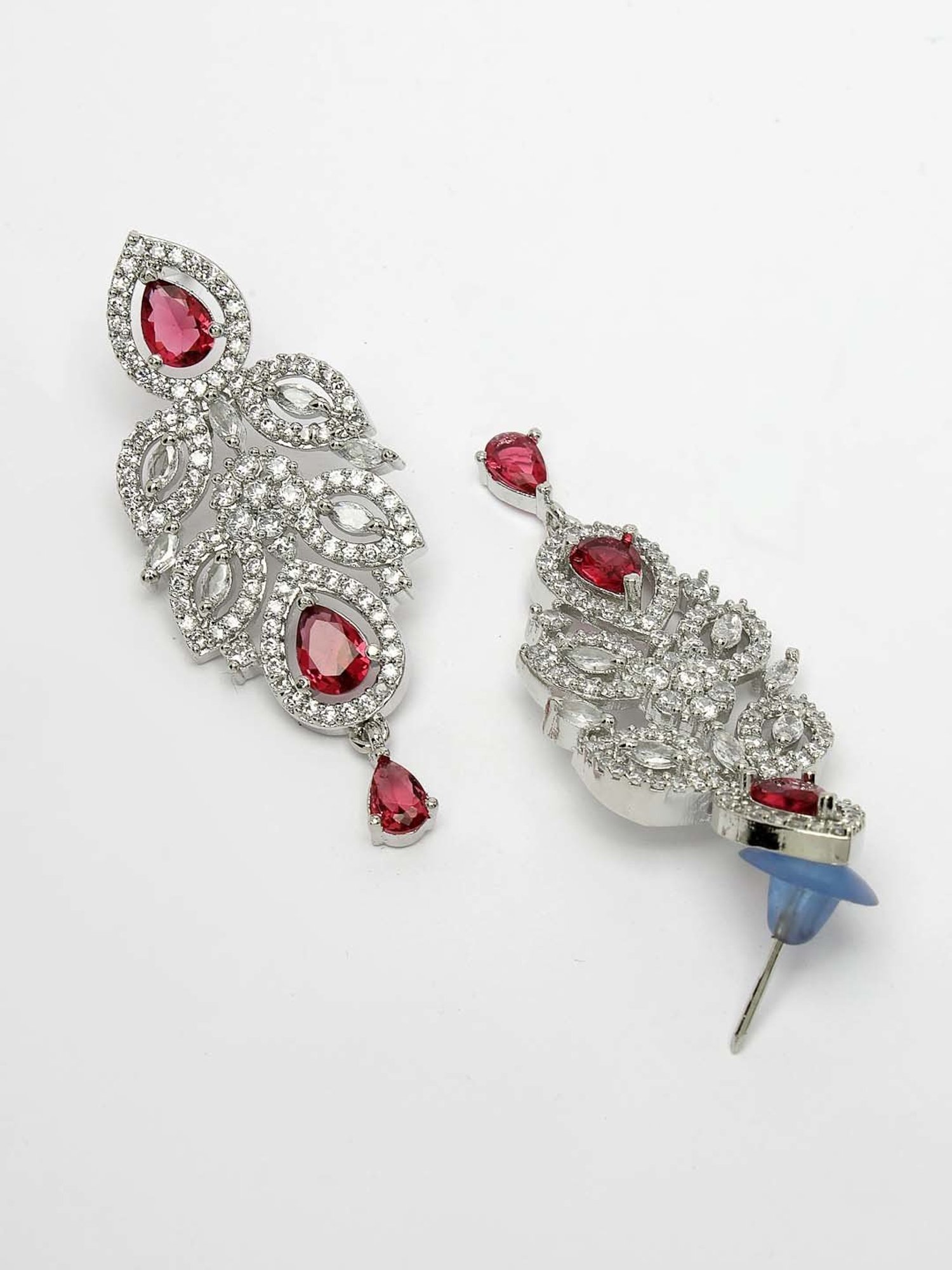 NVR Silver Plated Maroon CZ Stone Handcrafted Jewellery Set For Women