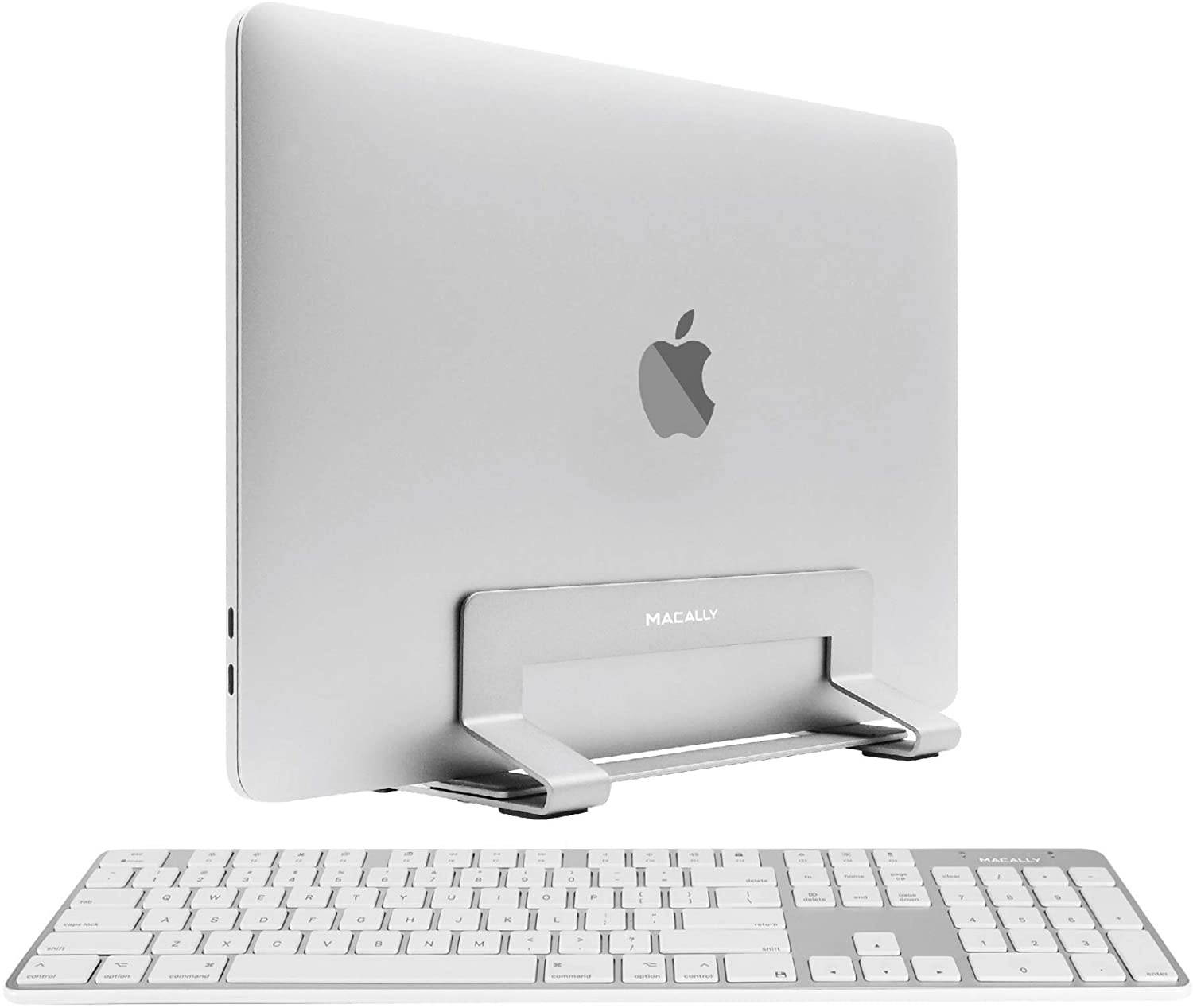 Macally Ultra Slim Wired Keyboard and an Adjustable Vertical Laptop Stand, Universally Designed to Fit Any Laptop