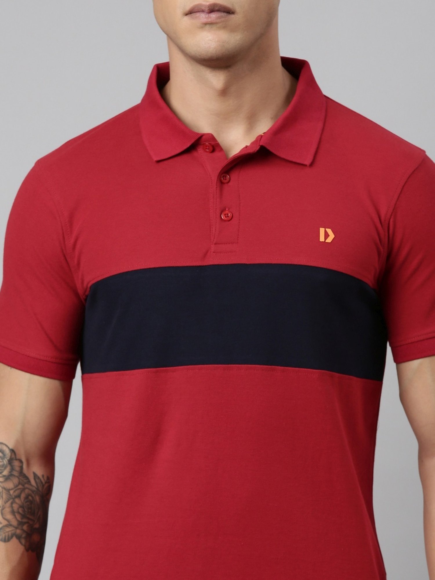 Dixcy Scott Maximus Red Cotton Regular Fit Colour Block Polo T-Shirt