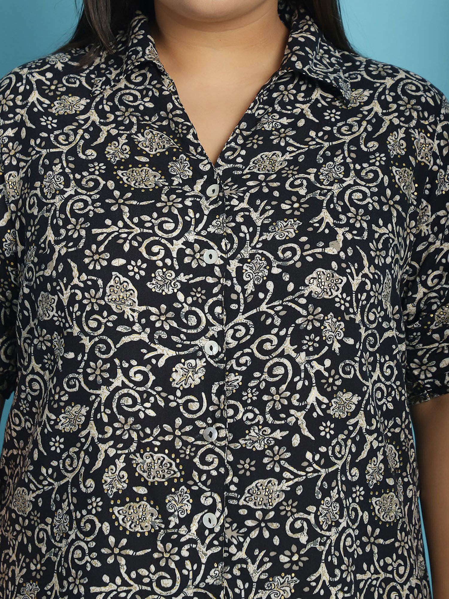 theRebelinme Black Floral Print Shirt