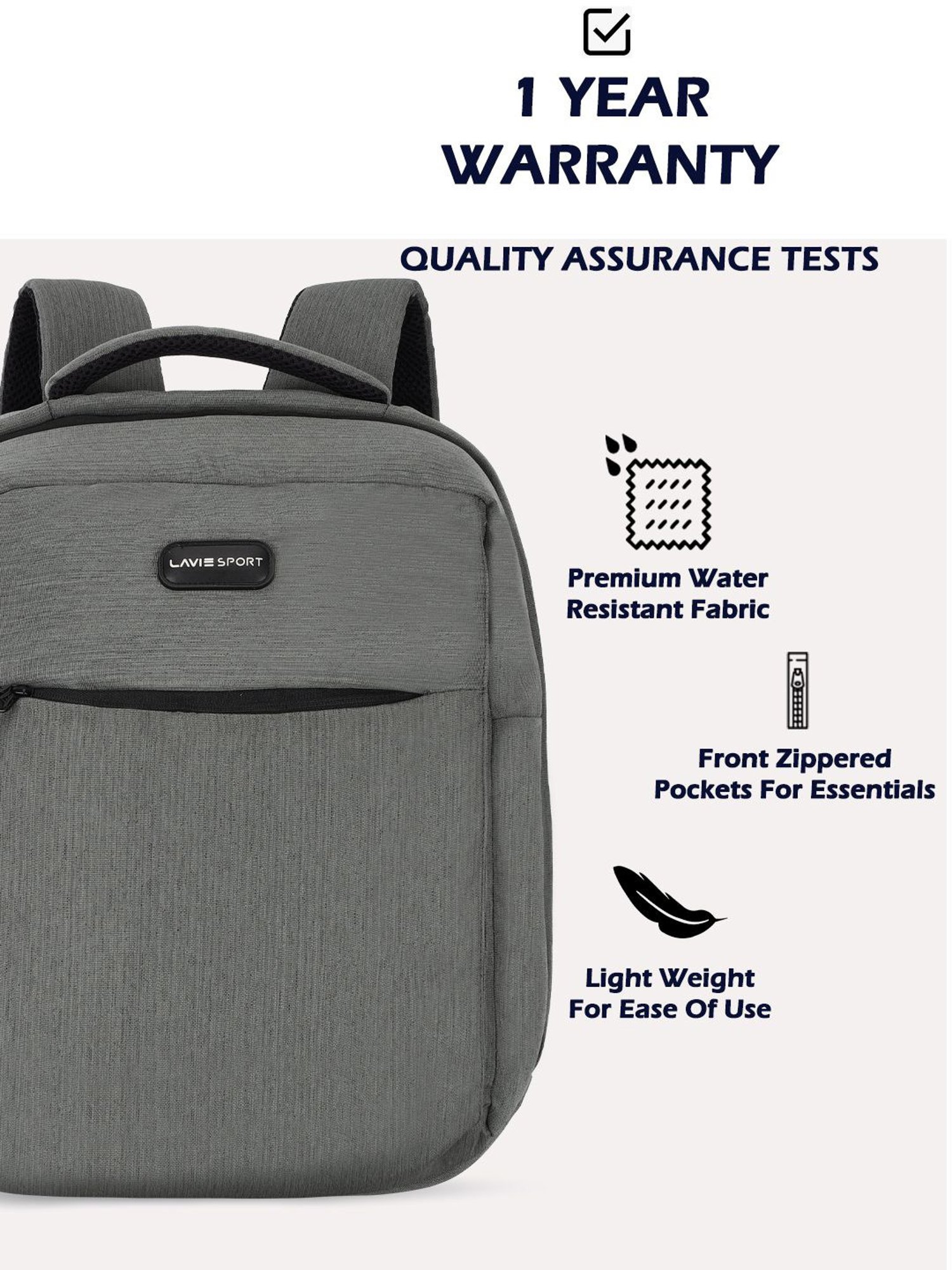 Lavie Sport Crest 18L Laptop Backpack For Men & Women | Laptop Bag For Boys & Girls (Grey)