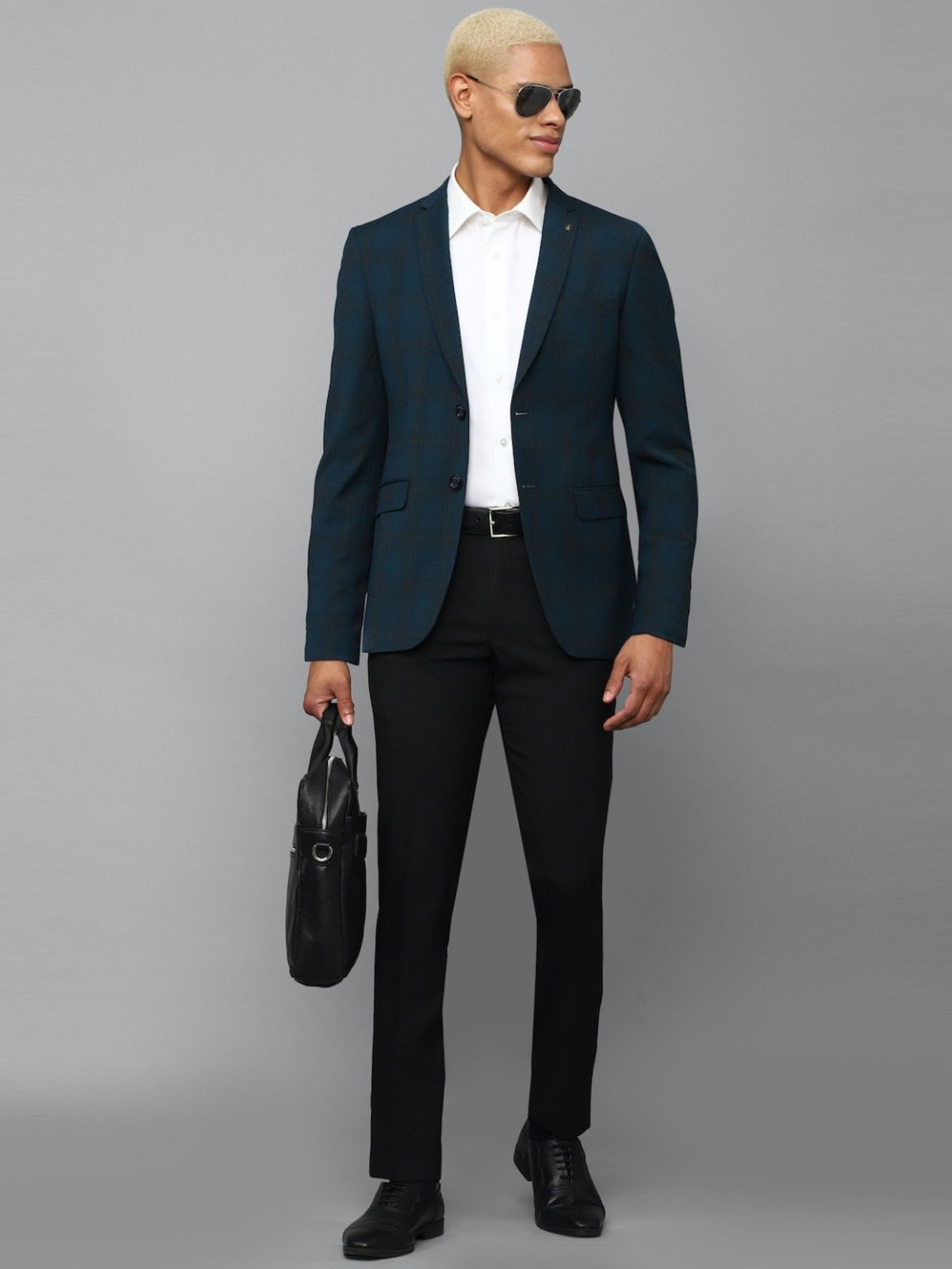 Allen Solly Blue Slim Fit Checks Blazer