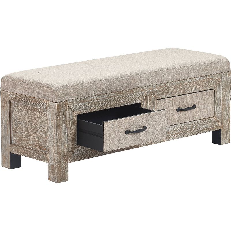 Cottage Upholstered Storage Bench Weathered Ash - ClickDecor