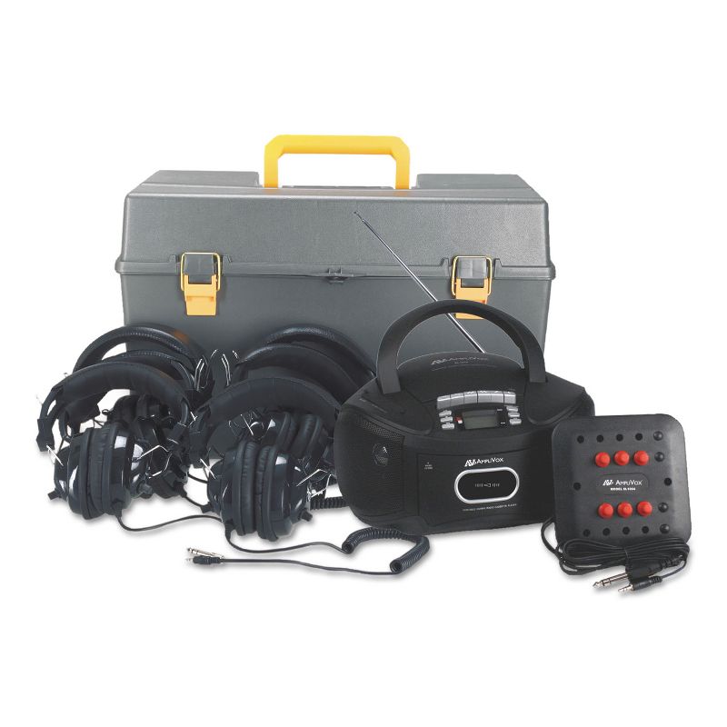 Amplivox Deluxe CD/Cassette/AM/FM Six-Station Listening Center Gray SL1071