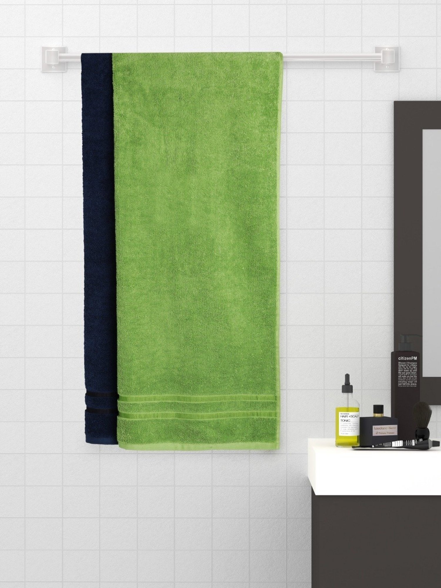 Spaces Atrium Self Green & Blue 500 GSM Cotton Bath Towel - Set of 2