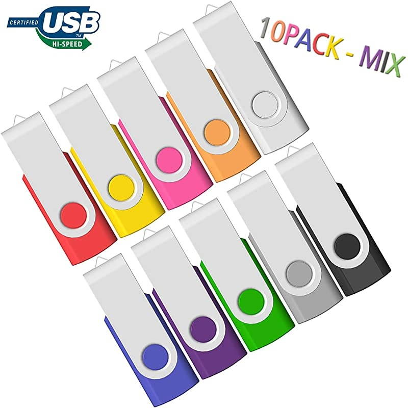 16GB Flash Drive, USB Flash Drive Bulk 16GB  Bulk Memory Stick 16 GB Multipack Thumb Drives 10 Pack Swivel 16gb Gig Stick USB2.0 Pen Drive for Data Photography Storage, Mixed Colors