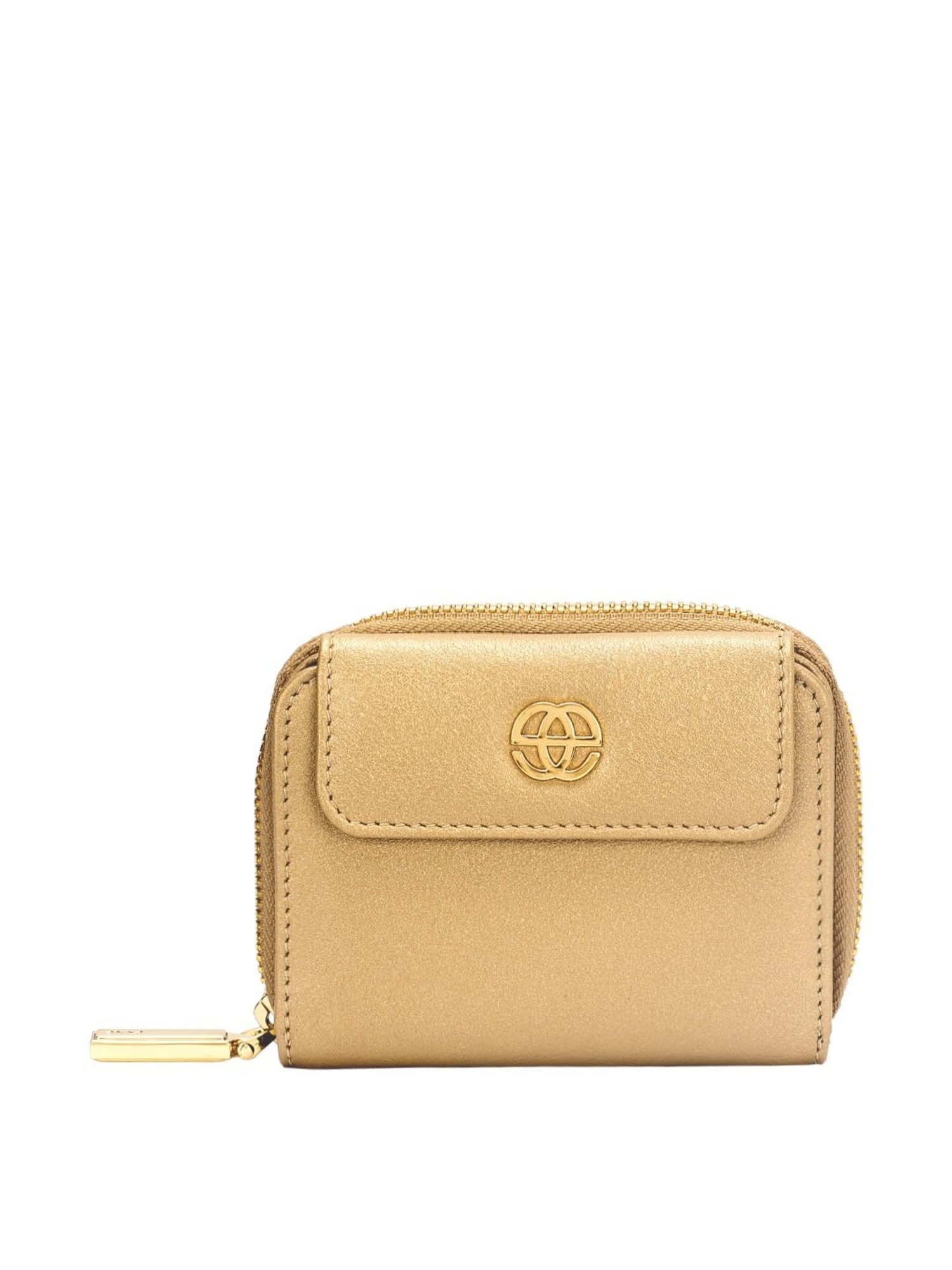 Eske Isa Golden Solid Zip Around Wallet for Women