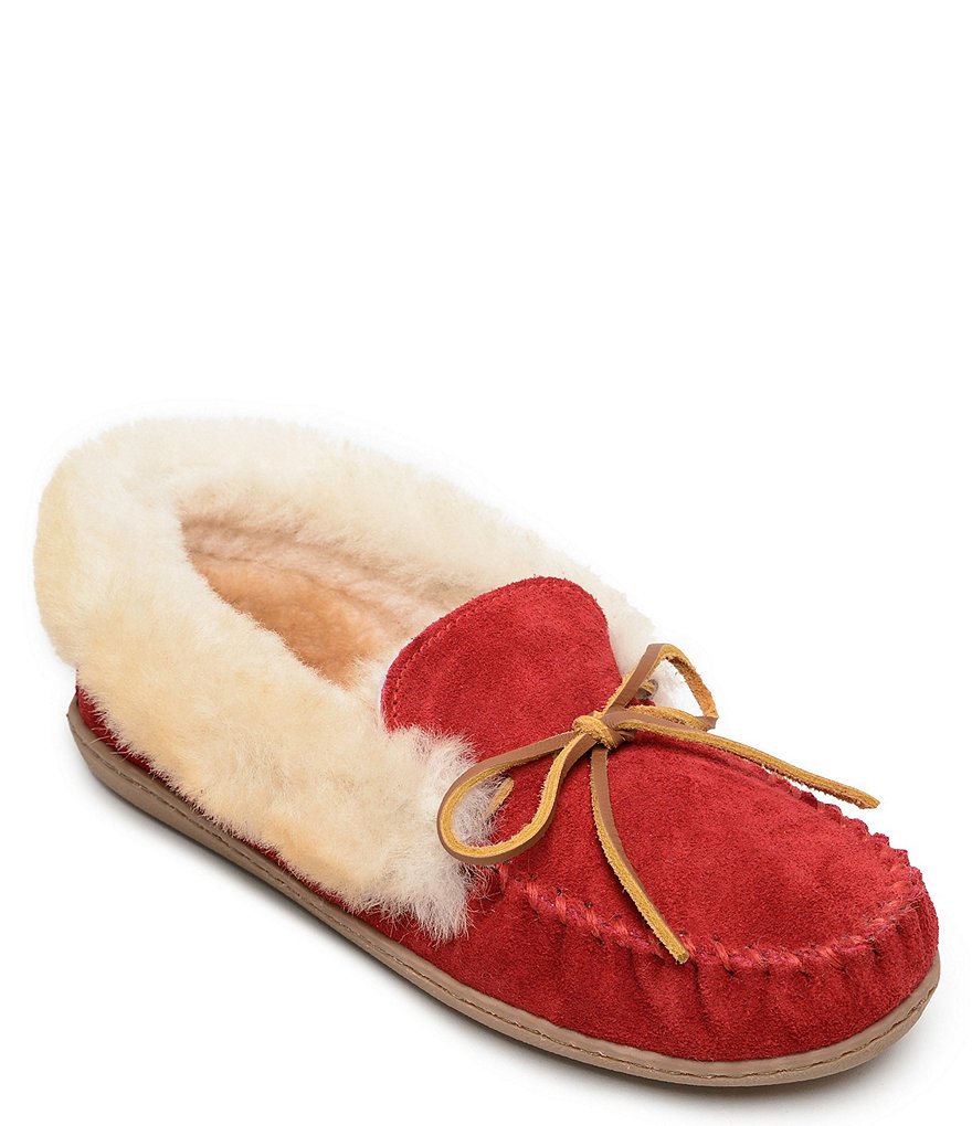 Minnetonka Alpine Suede Sheepskin Moc Slippers