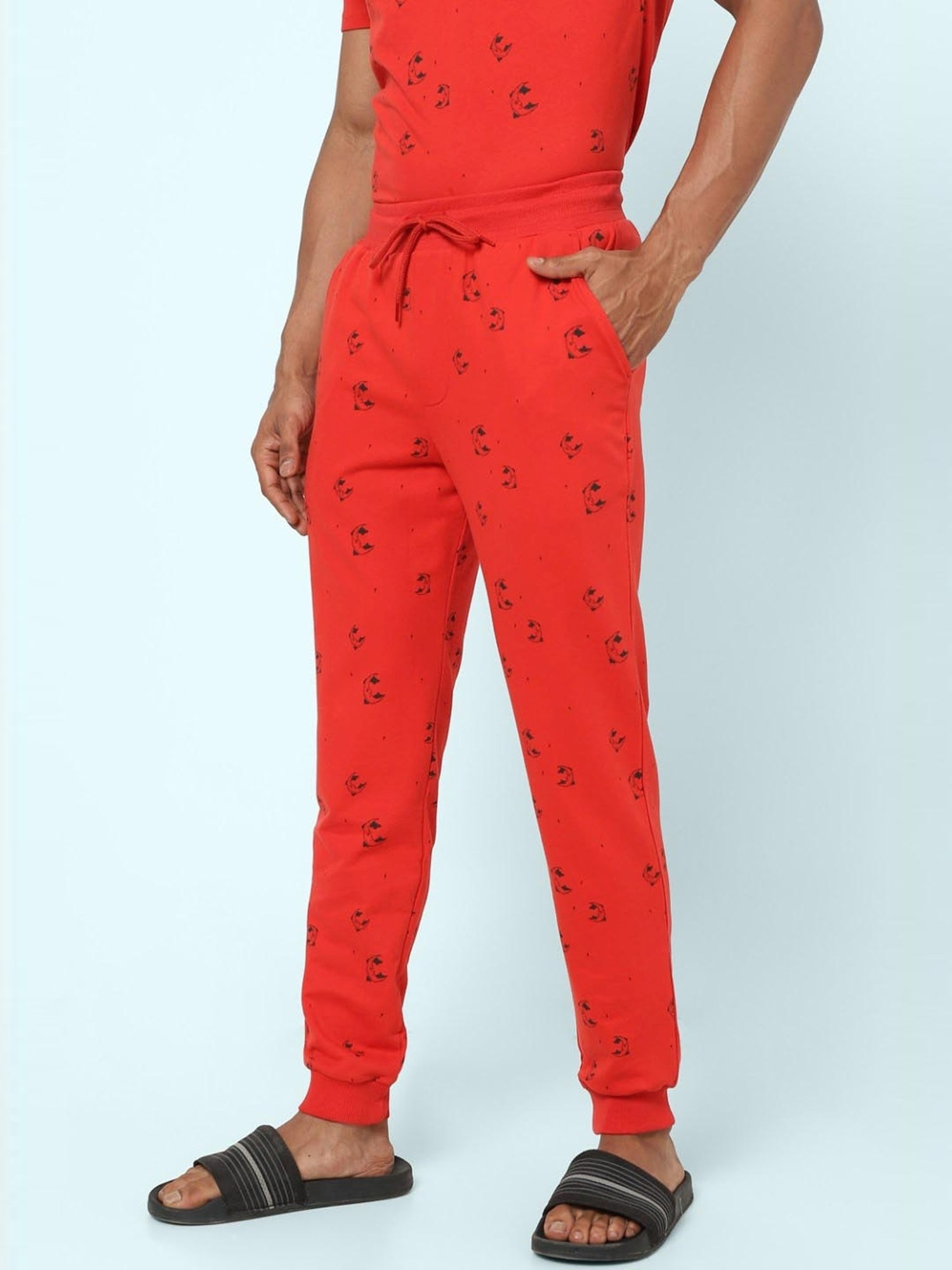 Ajile by Pantaloons Red Cotton Slim Fit Printed Nightwear Joggers
