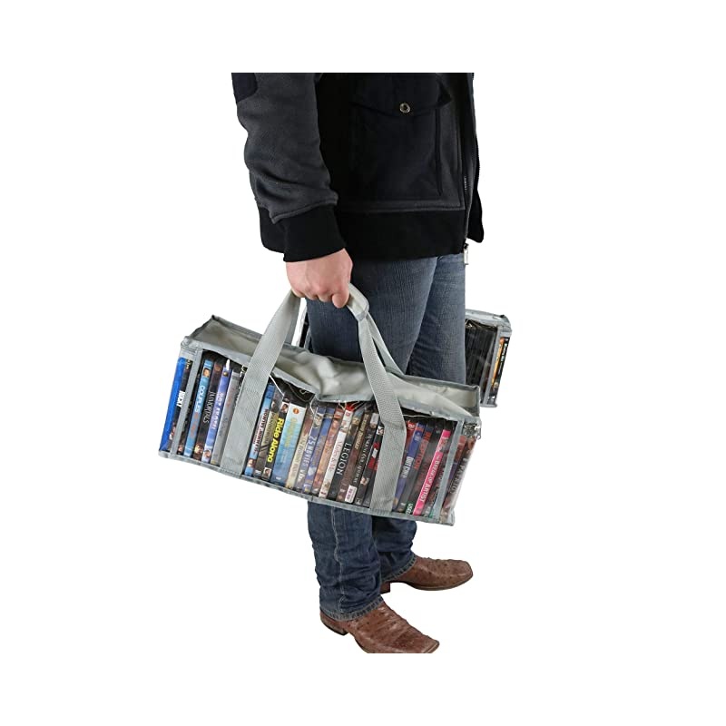 Co Premium DVD BluRay Storage Bags Portable DVD Media Case Holder For Movies Video Games Blue Ray Entertainment Library Visible Plastic Zipper Case Organizer Set of 2 Gray