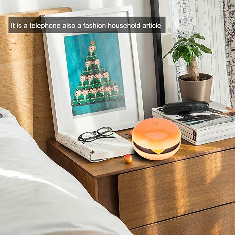 Wired Landline Phone Novelty Emulational Lovely Cute Hamburger Telephone Creative Desktop Phone Corded Phone for Home Office Deco with Flash redial and VoiceFrequency Dialing Function Funny