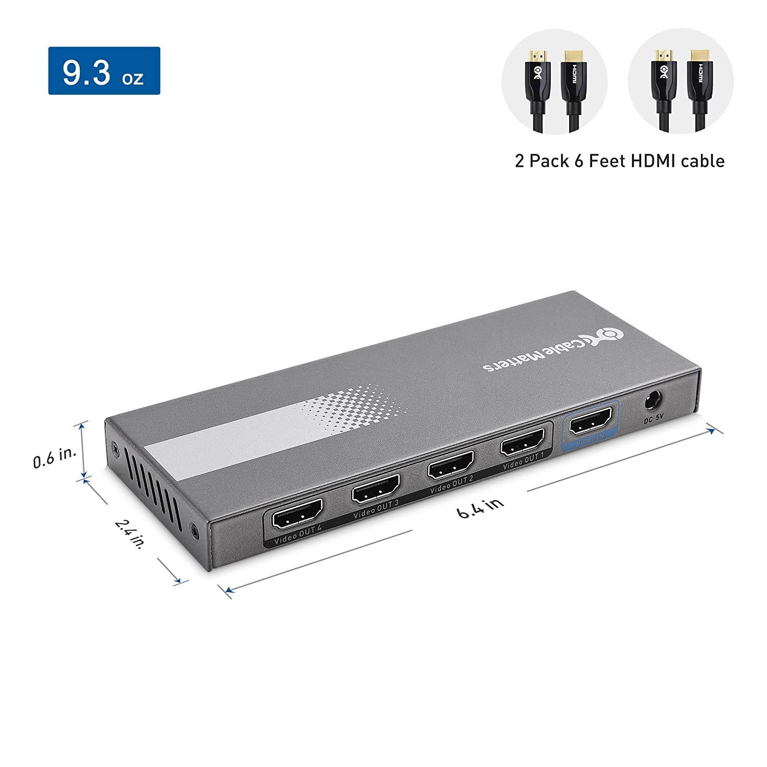 Cable Matters 4K 60Hz 4 Port HDMI Splitter 1 in 4 Out - Support 18Gbps HDMI 2.0 and HDR