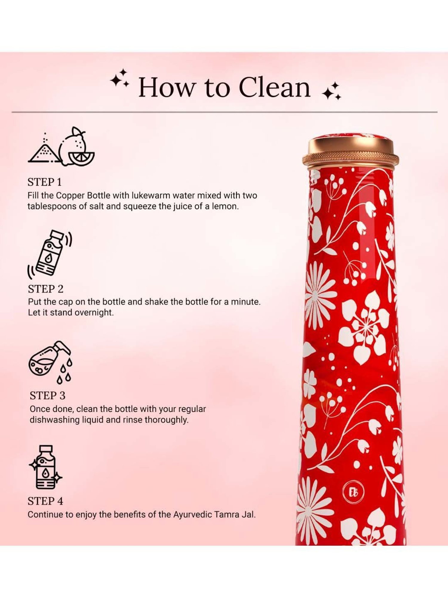 Everything Beautiful Red Copper Water Bottle - Slim (0.75 L)