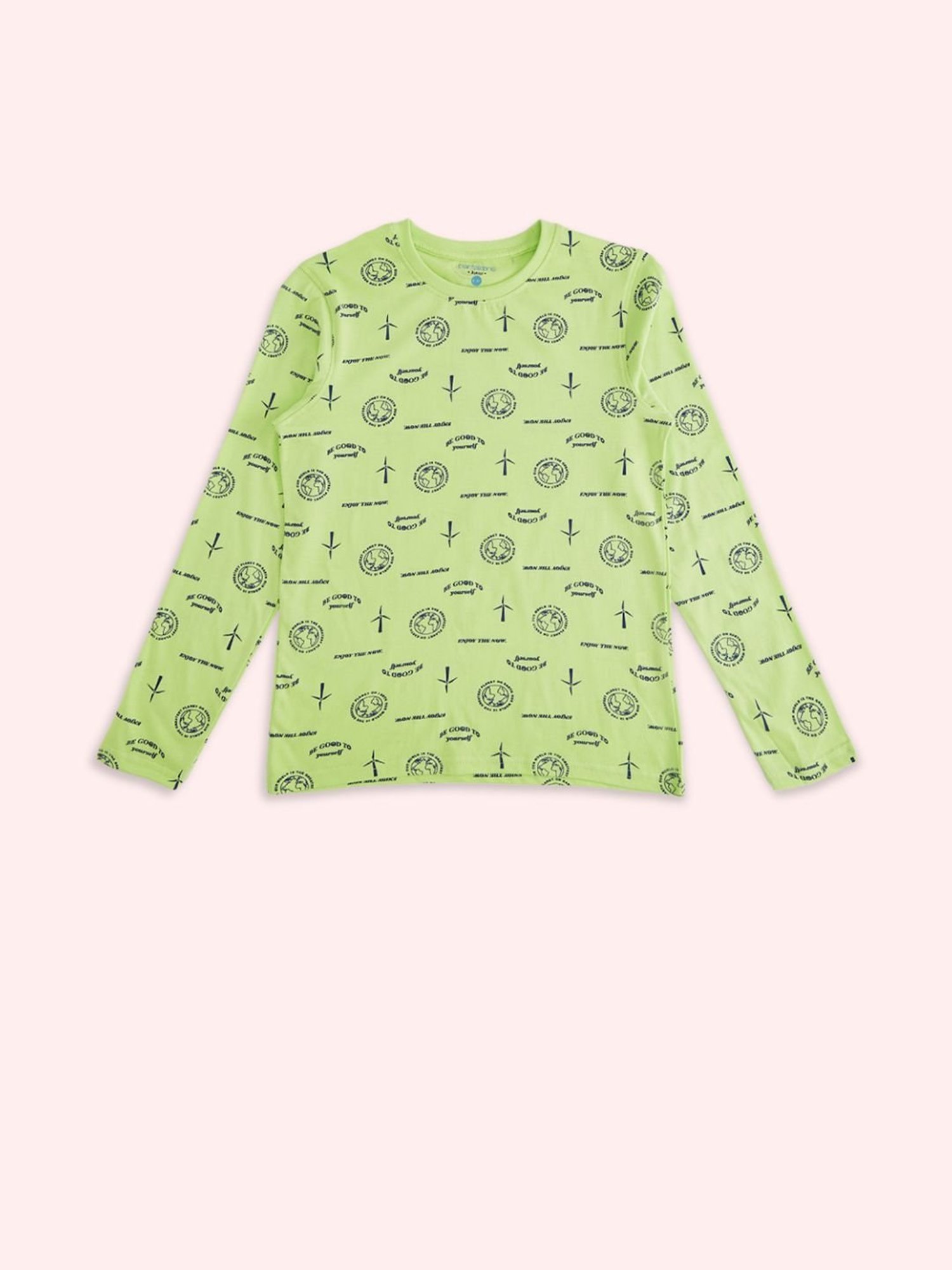 Pantaloons Junior Lime Green Cotton Printed Full Sleeves T-Shirt