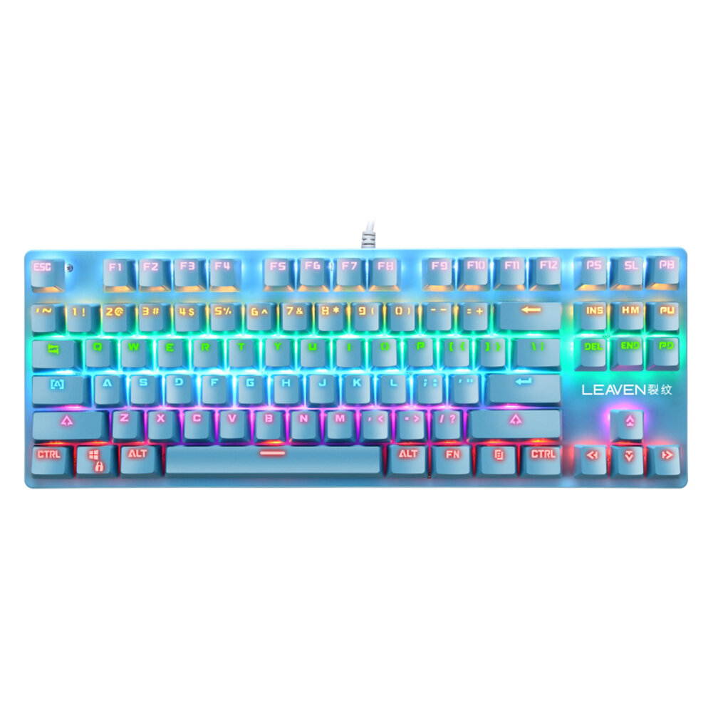 CUUWE K550 87 Keys Wired Mechanical Keyboard Blue Switch Waterproof 19 RGB Backlight Gaming Keyboard for Windows XP/7/8/10 Systems