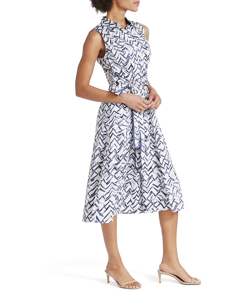 NIC + ZOE Stretch Cotton Lookout Sketched Print Midi Shirtdress
