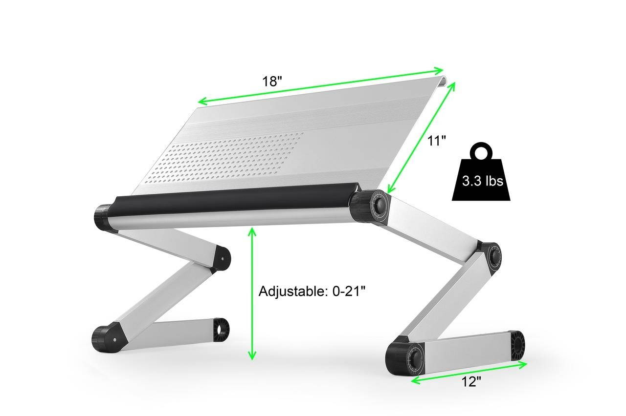 WorkEZ Executive Adjustable Ergonomic Laptop Cooling Stand Lap Desk for Bed Couch with 2 Fans & 3 USB Ports Folding Aluminum Desktop Riser Tray Height Tilt Angle Portable MacBook Cooler Cooling, Black