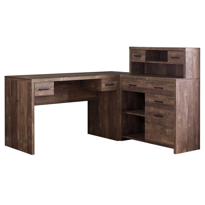Monarch Specialties Computer Desk L-Shaped, Left or Right Set- Up, Corner Desk with Hutch 60"L, Brown Reclaimed Wood