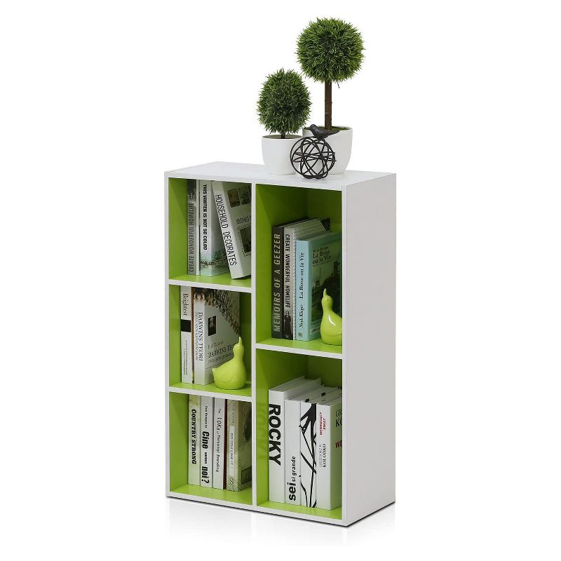 Furinno 5 Cube Home Wooden Reversible Open Bookcase Display Closet Storage Shelf for Living Room, Bedroom, and Office Spaces, White/Green