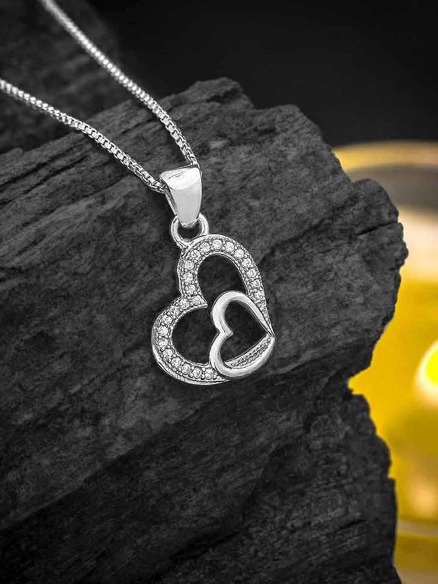 Anayra 92.5 Sterling Silver Heart Pendant with Chain for Women