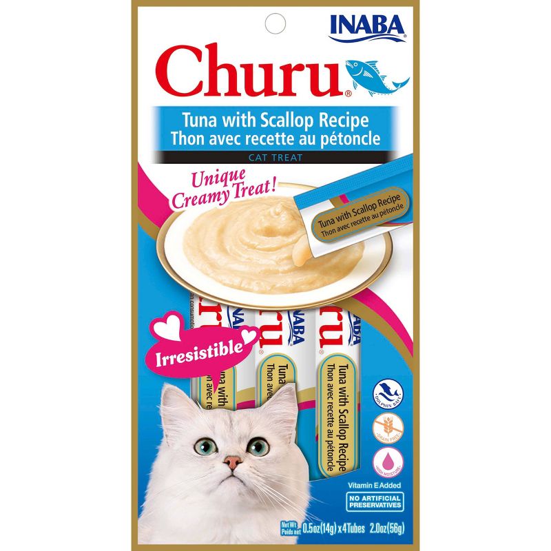 Inaba Churu Grain Free Wet Cat Food Treat Tuna with Scallop Recipe Cat Treats - 0.5oz/32ct Pack