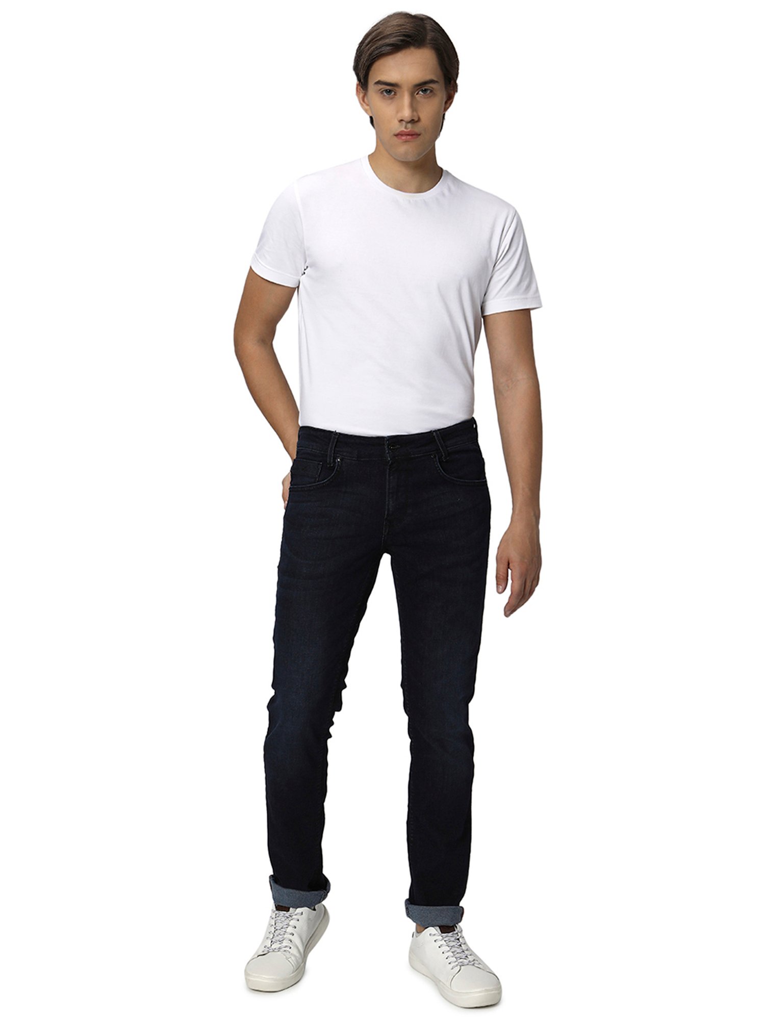 Mufti Dark Blue Slim Fit Lightly Washed Jeans