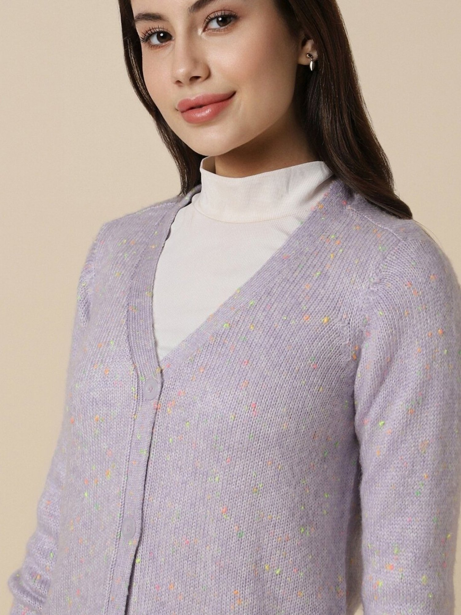 Allen Solly Purple Crochet Pattern Cardigan