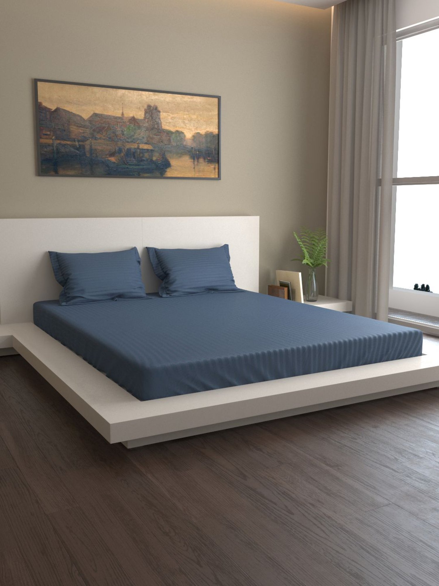 Mark Home Premium Stripes 400 TC Navy Bed Sheet Set