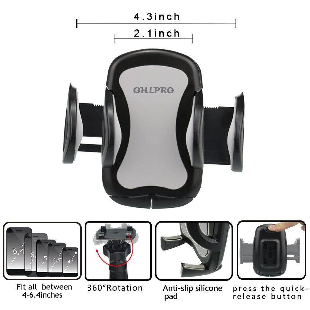 Car Phone Mount,OHLPRO Cell Phone Holder for Car Dash Windshield Dashboard Universal 360&deg;Adjustable Rotating for iPhone Samsung Sony Google All 4"- 6.4" Smartphones GPS Mobile (Silver)
