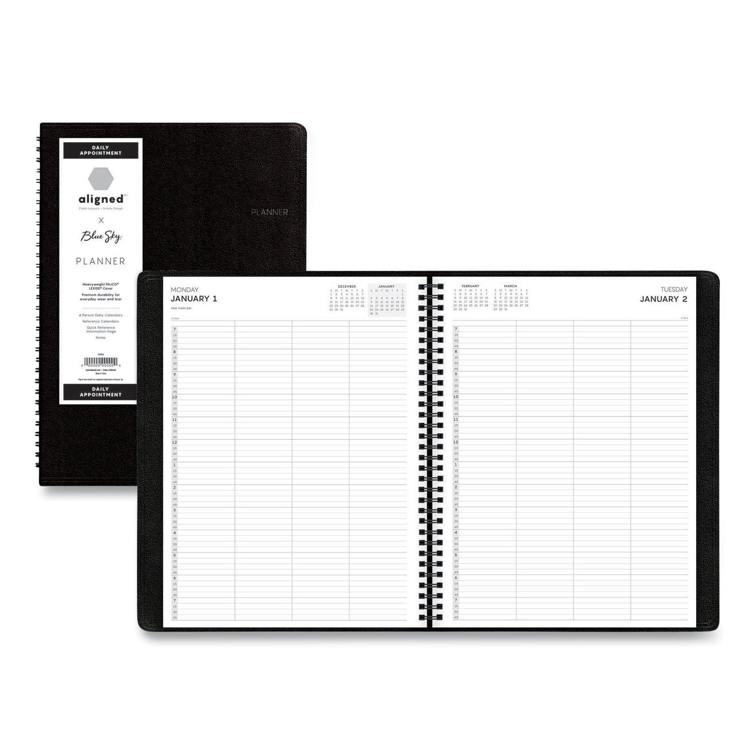 Aligned Daily Four-Person Appointment Planner, 11 x 8, Black, 2021 123844