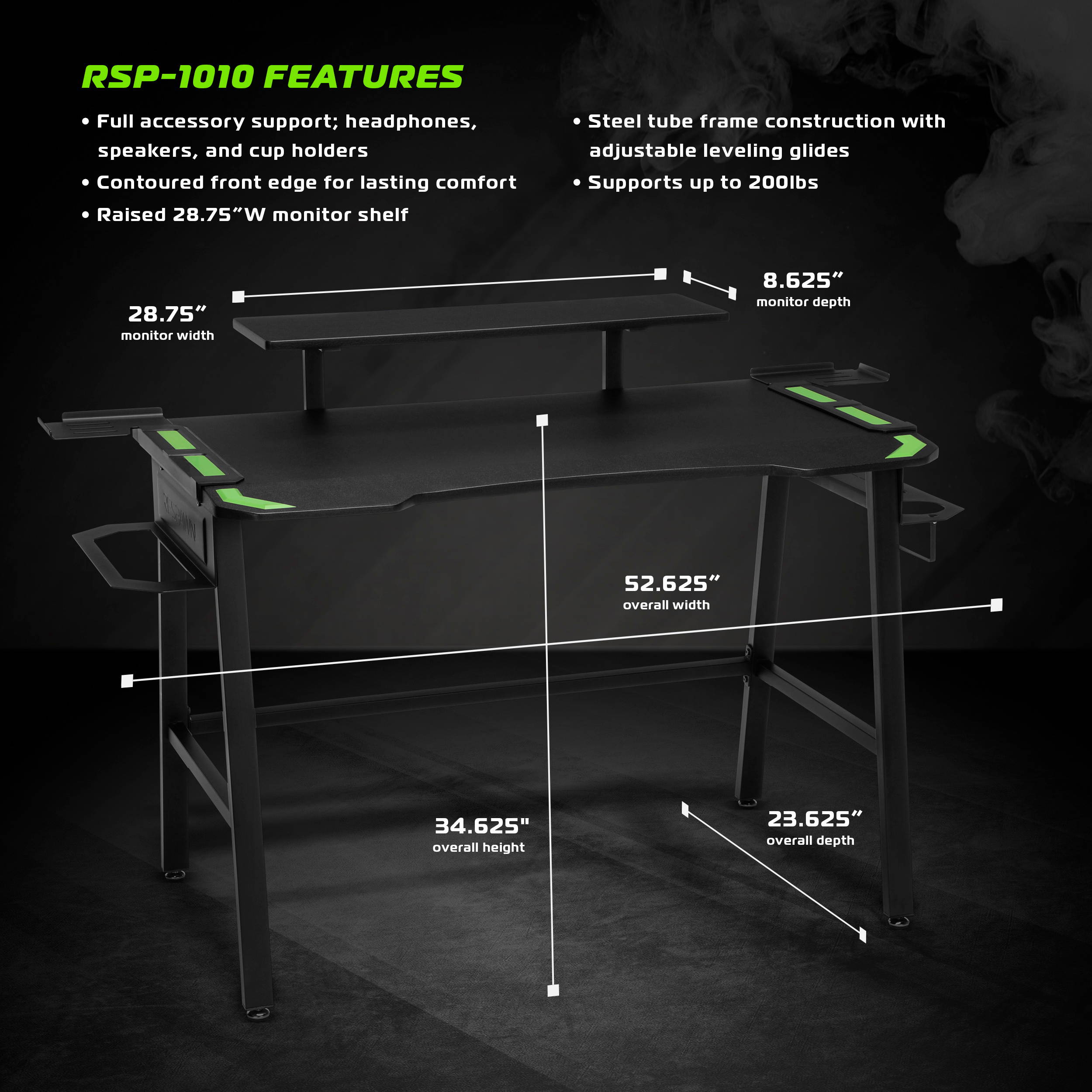 Gaming Desk 47.2" W x 23.6" D Office Computer Table, Black Gamer Workstation with 2 Cable Management Holes