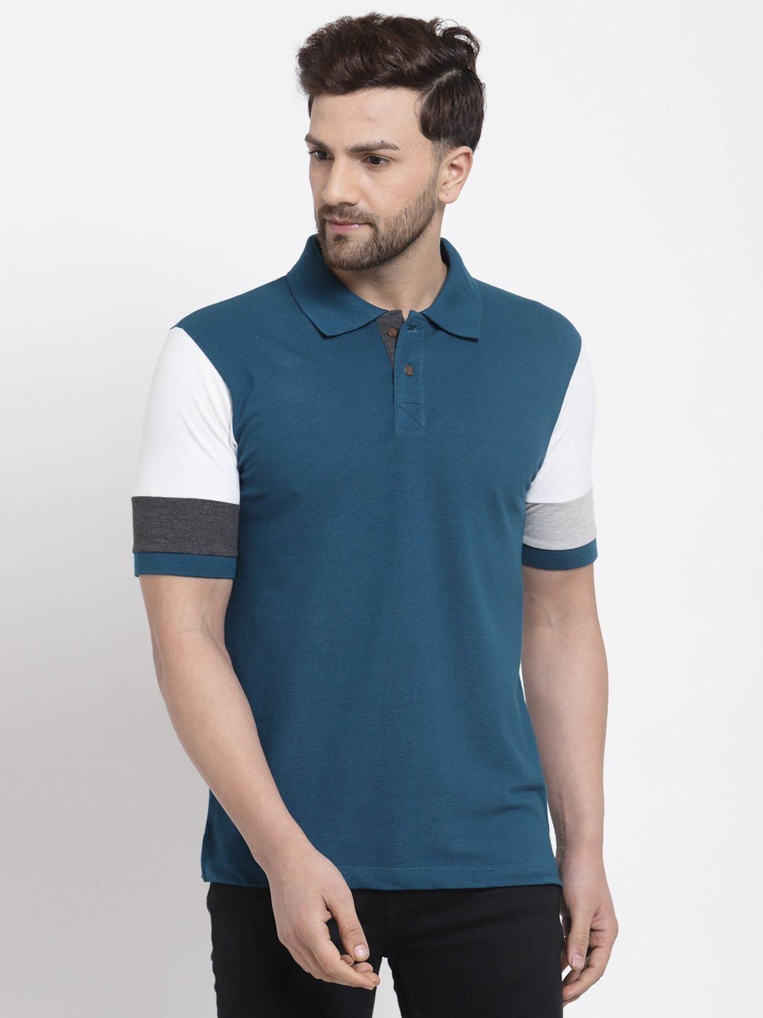 Kalt Multicolor Cotton Regular Fit Colour Block Polo T-Shirt
