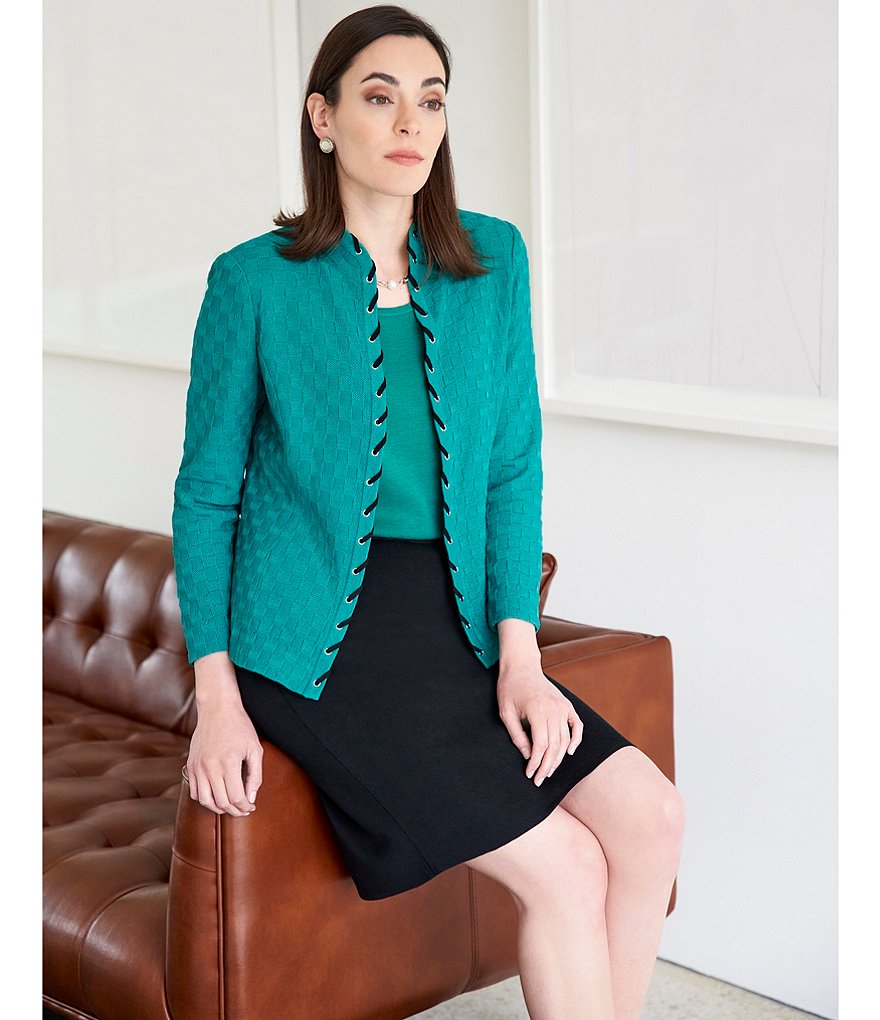 Eva Varro Solid Knit Jersey Notch Lapel Collar Two-Button Jacket