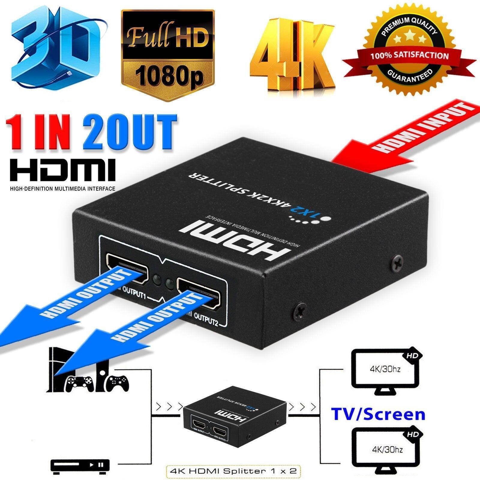 Full HD 1x2 Port HDMI Splitter Amplifier Repeater 3D 1080p Female Switch Box Hub
