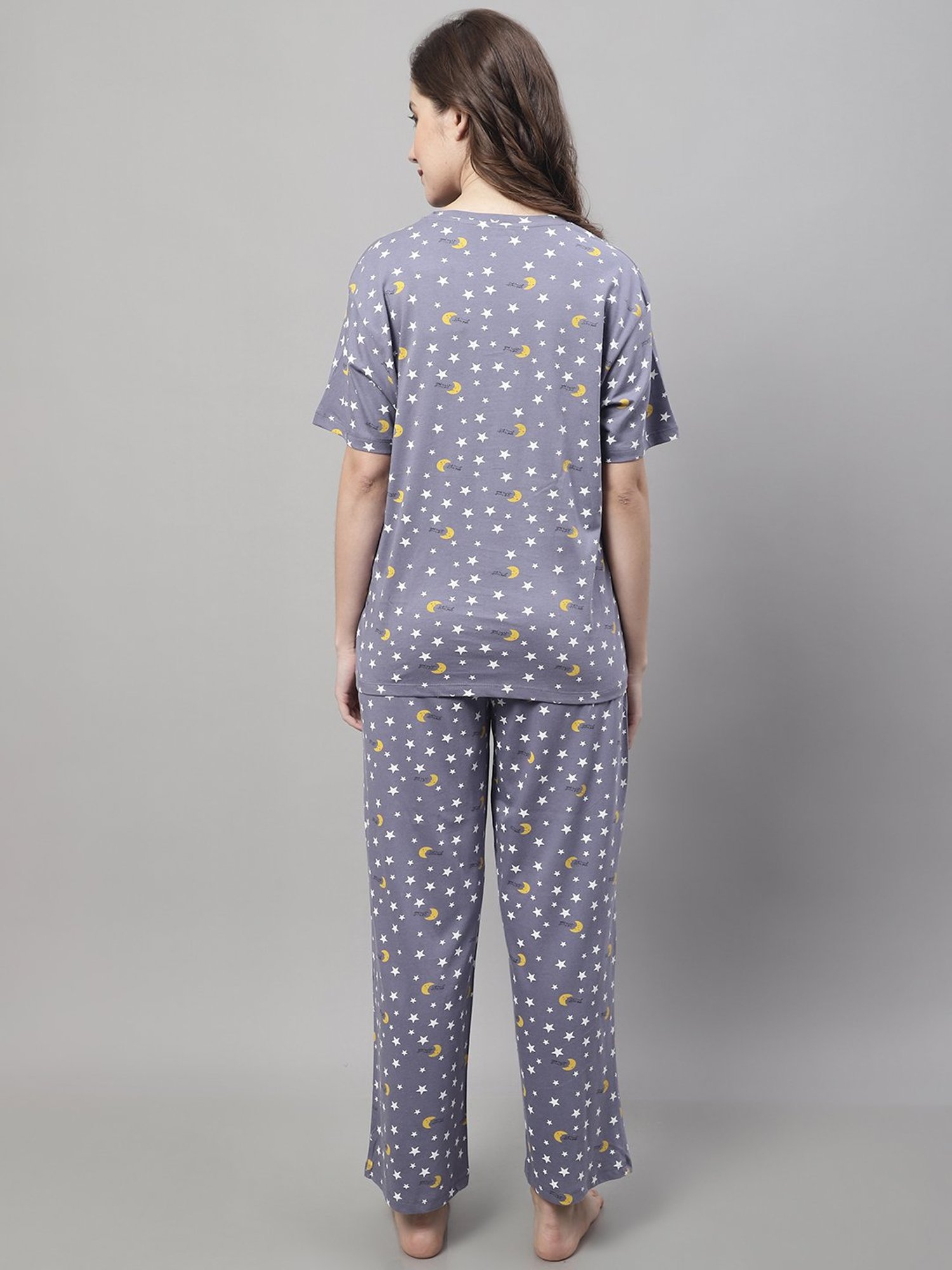 Kanvin Blue Cotton Printed Top Pyjamas Set